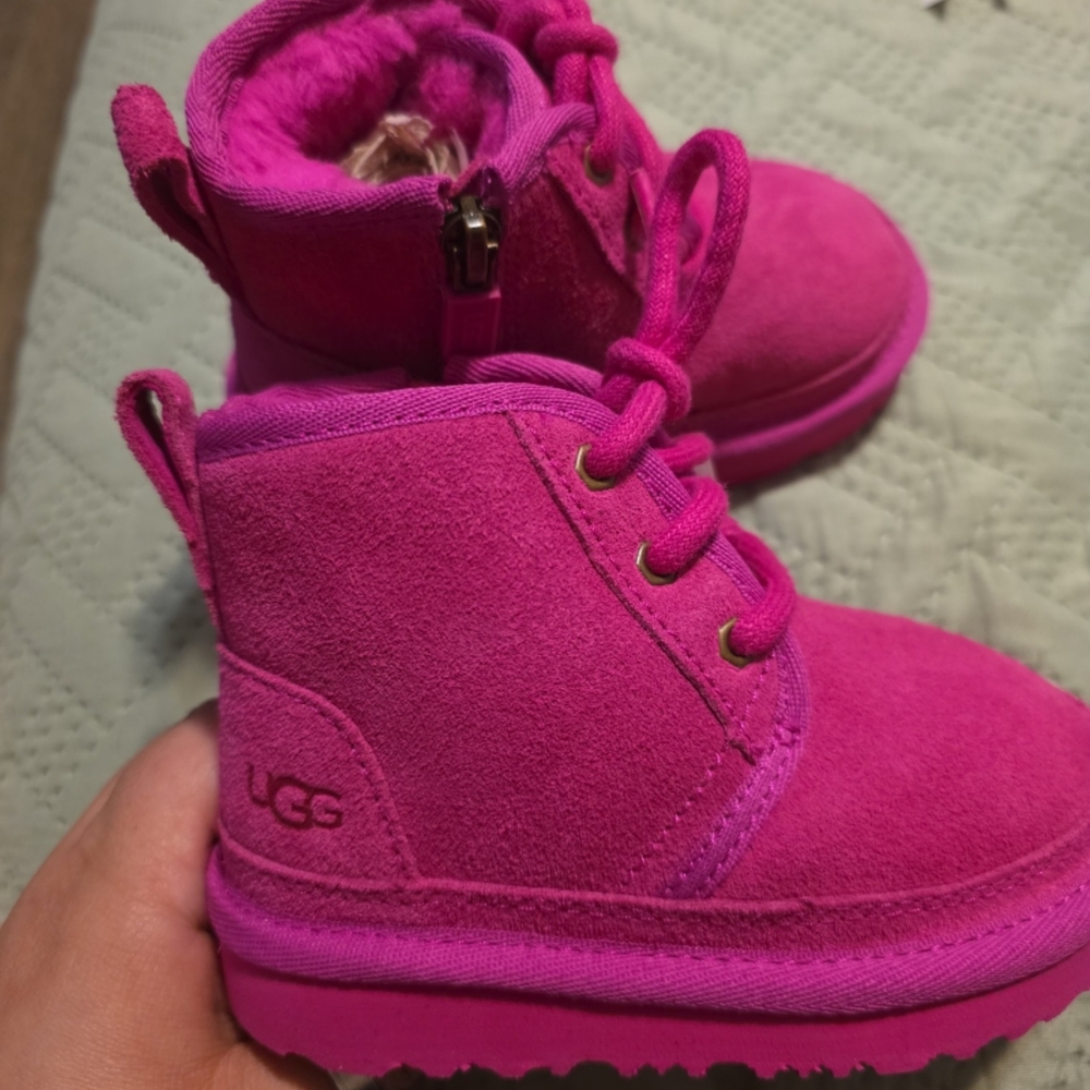 UGG Kids Bright Pink Suede Ankle Boots